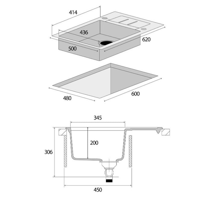 Granitový drez s odkvapom Concept DG05C45BC Cubis, čierny