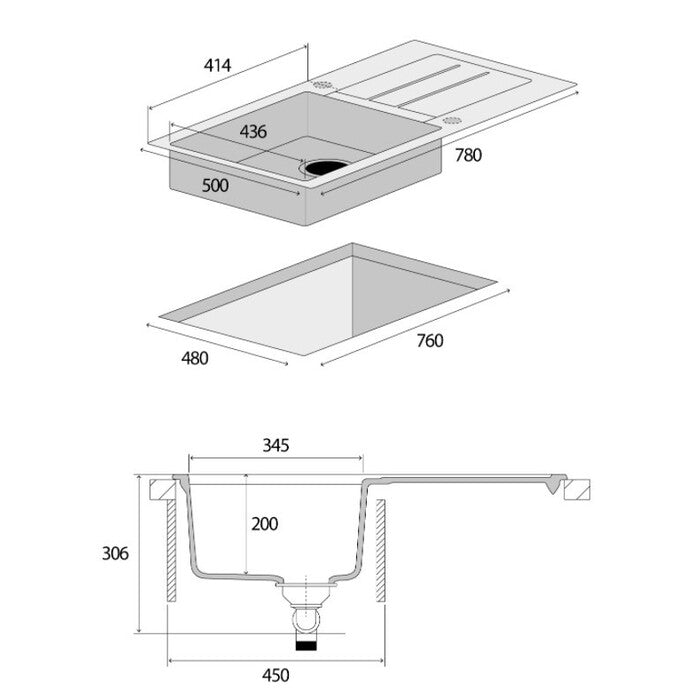 Granitový drez s odkvapom Concept DG10C45WH Cubis, biely