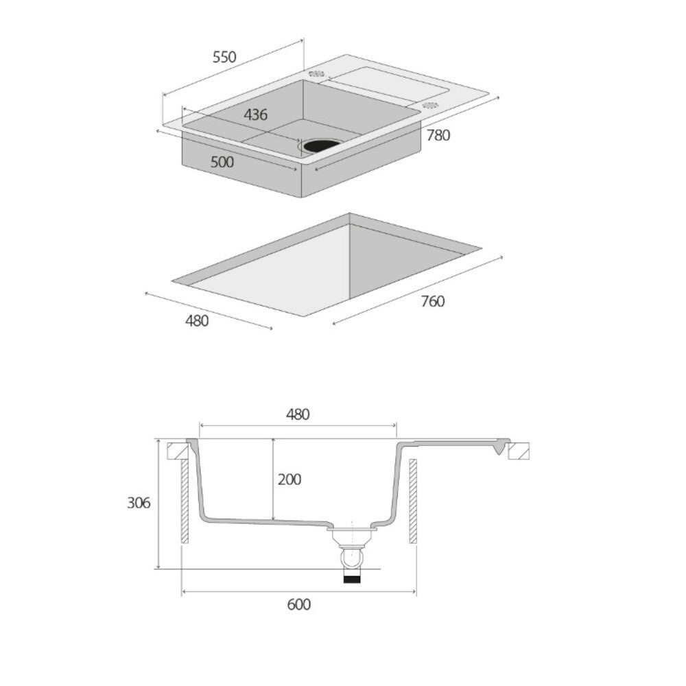 Granitový drez s odkvapom Concept Linea DG05L60bc