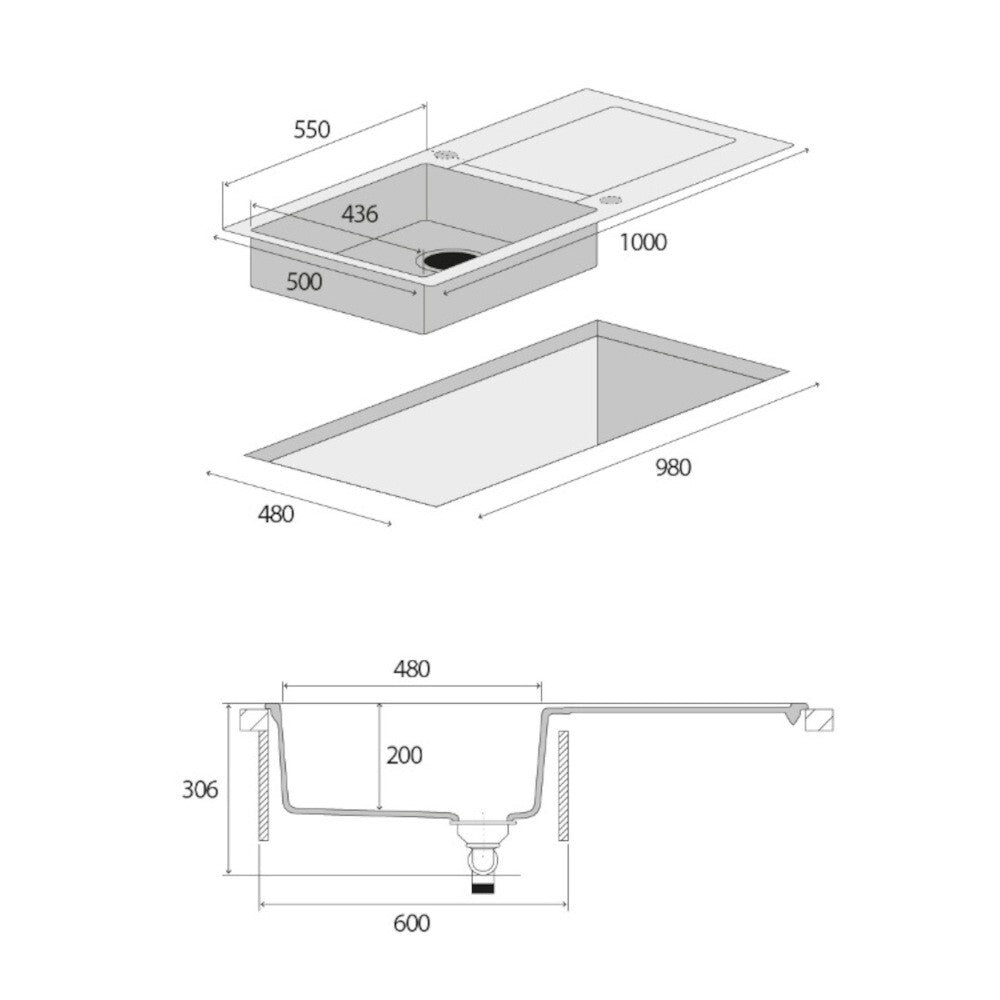 Granitový drez s odkvapom Concept Linea DG15L60bc