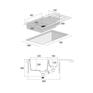 Granitový drez s vaničkou a odkvapom Cubis DG205C60wh