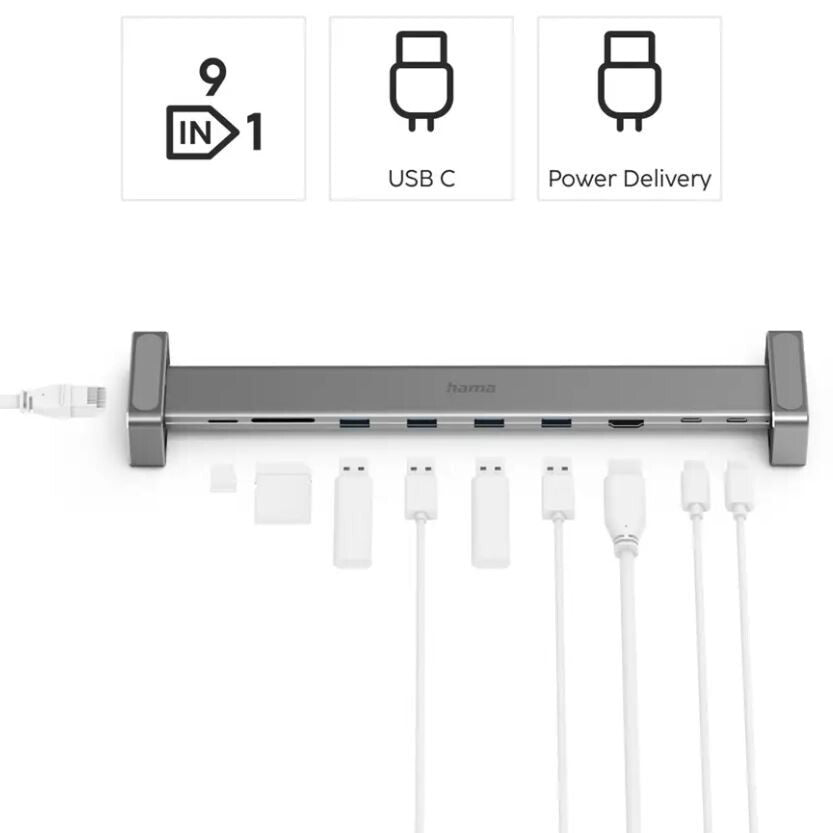 Hama USB-C dokovacia stanica Connect2Office Basic, 9 prip ROZBALE