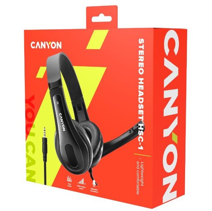 Headset CANYON HSC-1,ľahký,3,5 mm jack TRRS,čierna (CNSCHSC1B)