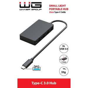 HUB USB-C, 4x USB-A 3.0, čierna