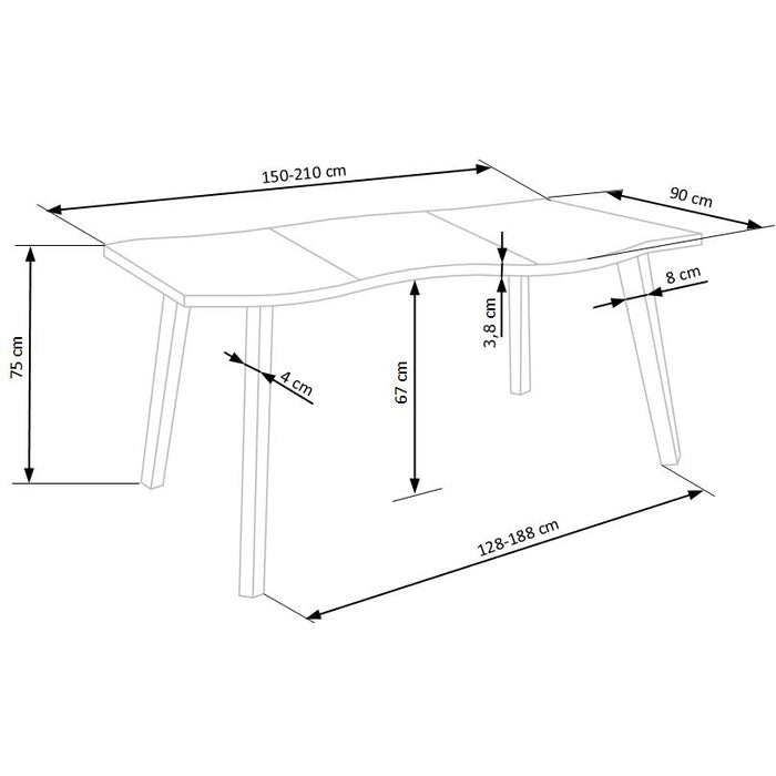 Jedálenský stôl Seline rozkladací 150-210x75x90 cm (dub, čierna)