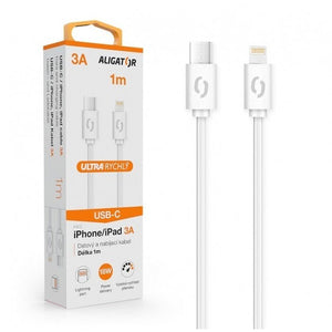 Kábel Aligator Power 3A, USB-C na Lightning, biely