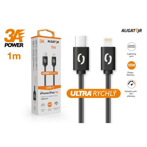 Kábel Aligator Power 3A, USB-C na Lightning, čierny