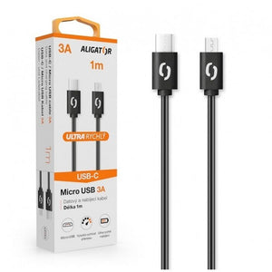 Kábel Aligator Power 3A, USB-C na Micro USB, čierny