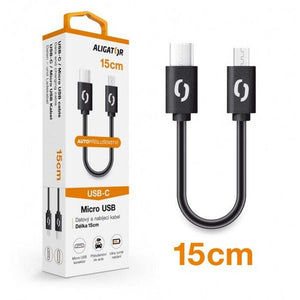 Kábel Aligator Power, USB-C na microUSB, 15cm, čierna