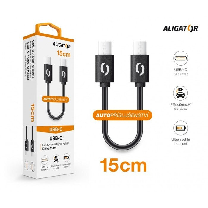 Kábel Aligator Power, USB-C na USB-C, 15cm, čierna