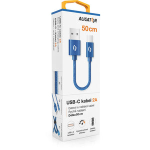 Kábel Aligator Premium 2A, Typ C na USB, 50cm, modrá