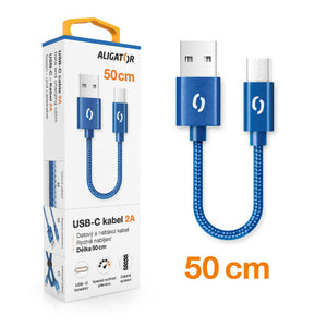 Kábel Aligator Premium 2A, Typ C na USB, 50cm, modrá