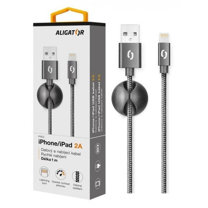 Kábel Aligator Premium Lightning na USB 2A, čierna