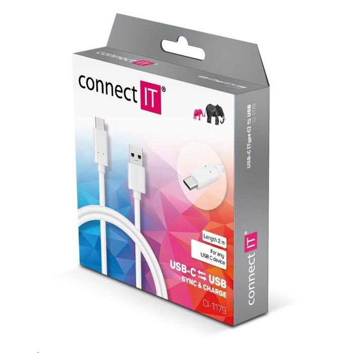 Kábel Connect IT Wirez Typ C na USB, 3A, 2m, biela