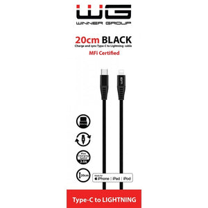 Kábel WG USB-C na Lightning MFI, 20 cm, čierny