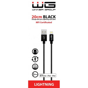 Kábel WG USB na Lightning MFI, 20 cm, čierny