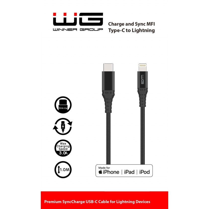 Kábel WG USB Typ C na Lightning s MFI, 1m, čierna POŠKODENÝ OBAL