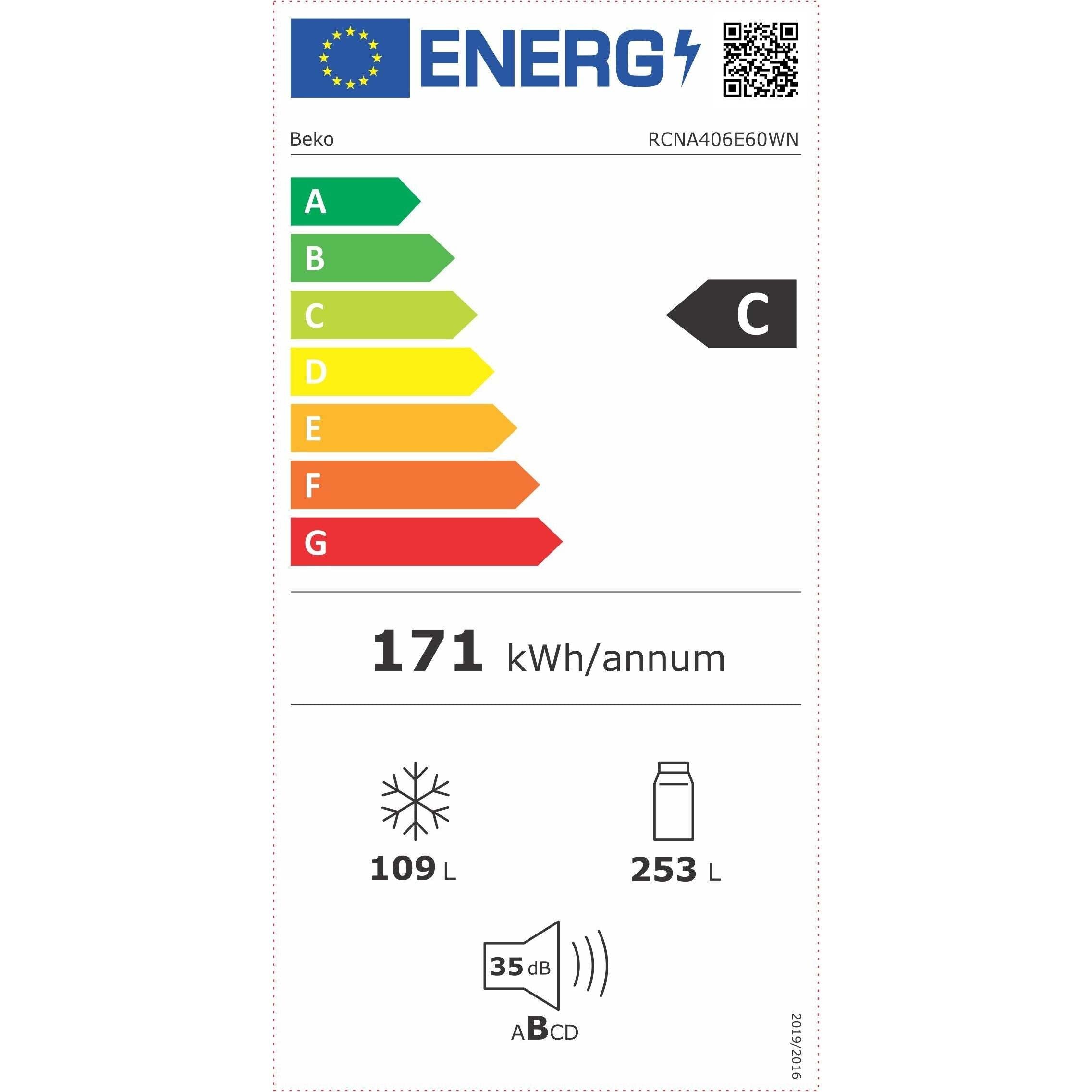 Kombinovaná chladnička s mrazničkou dole Beko RCNA406E60WN