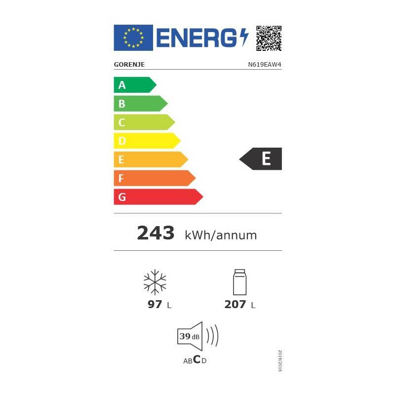 Kombinovaná chladnička s mrazničkou dole Gorenje N619EAW4