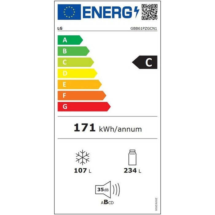 Kombinovaná chladnička s mrazničkou dole LG GBB61PZGCN1 VADA VZH