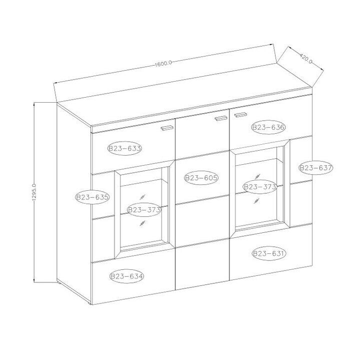 Komoda Box In, sklo (biely korpus/biely front, dub okraje)