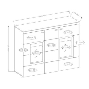 Komoda Box In, sklo (biely korpus/biely front, dub okraje)