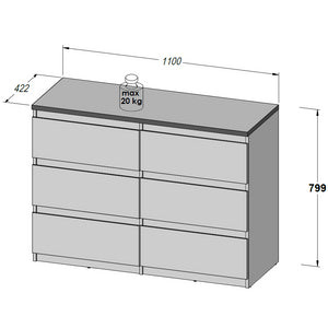 Komoda Chalk (6x zásuvka, biela)