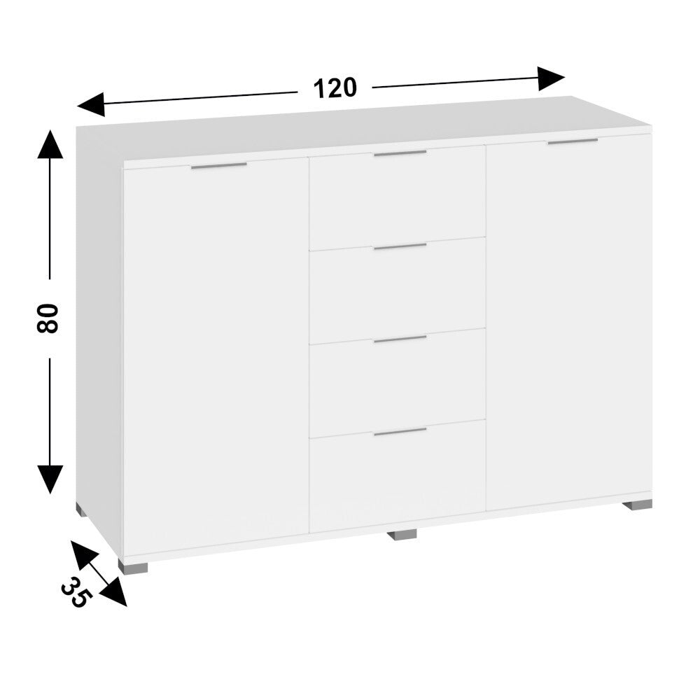 Komoda Pulsano (2x dvierka, 4x zásuvka, biela)