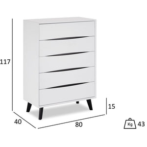 Komoda Sens (5x zásuvka, biela, čierna)