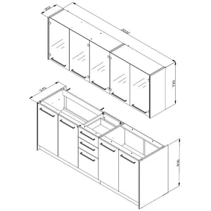 Kuchynská linka Adeto 200 cm (čierna, dub mat)