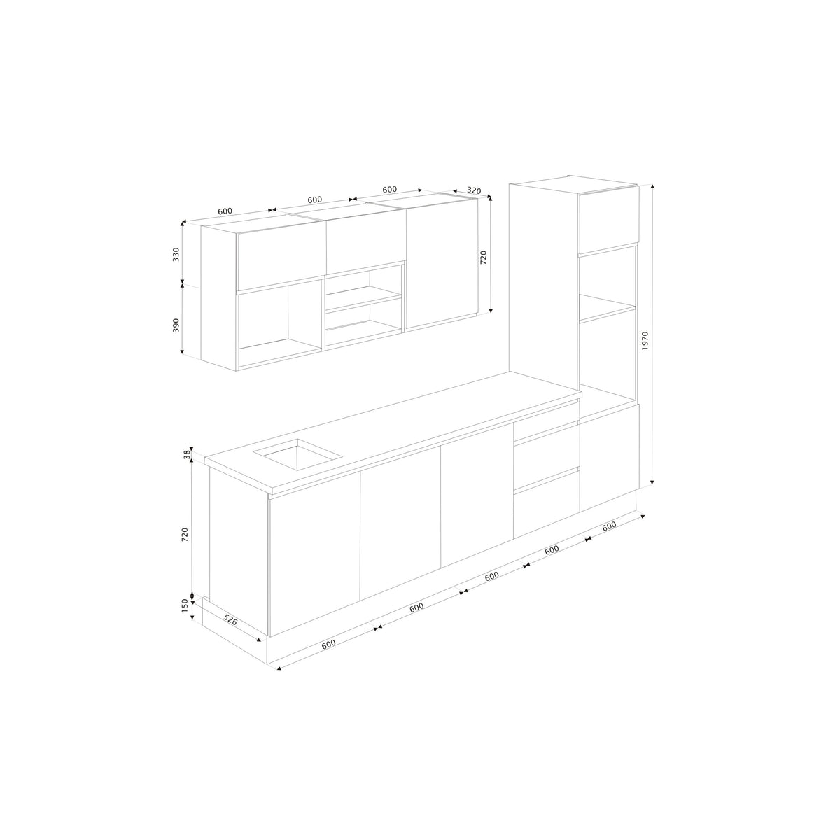 Kuchynská linka Aurelia 300 cm (biela matná, lakovaná)