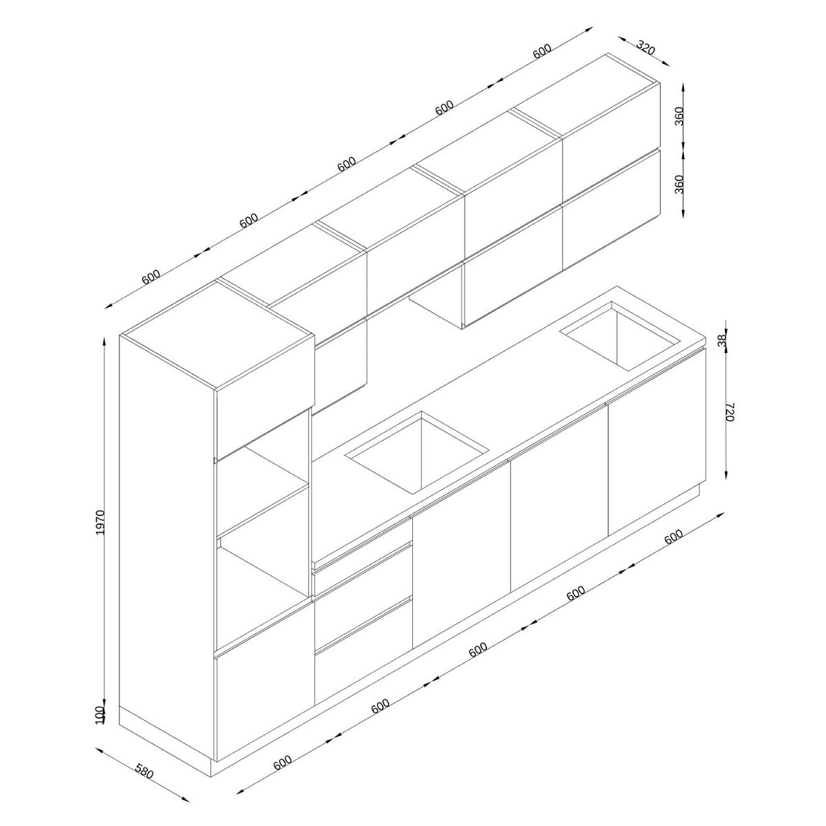 Kuchynská linka Electra 300 cm (biela vysoký lesk, lakovaná)