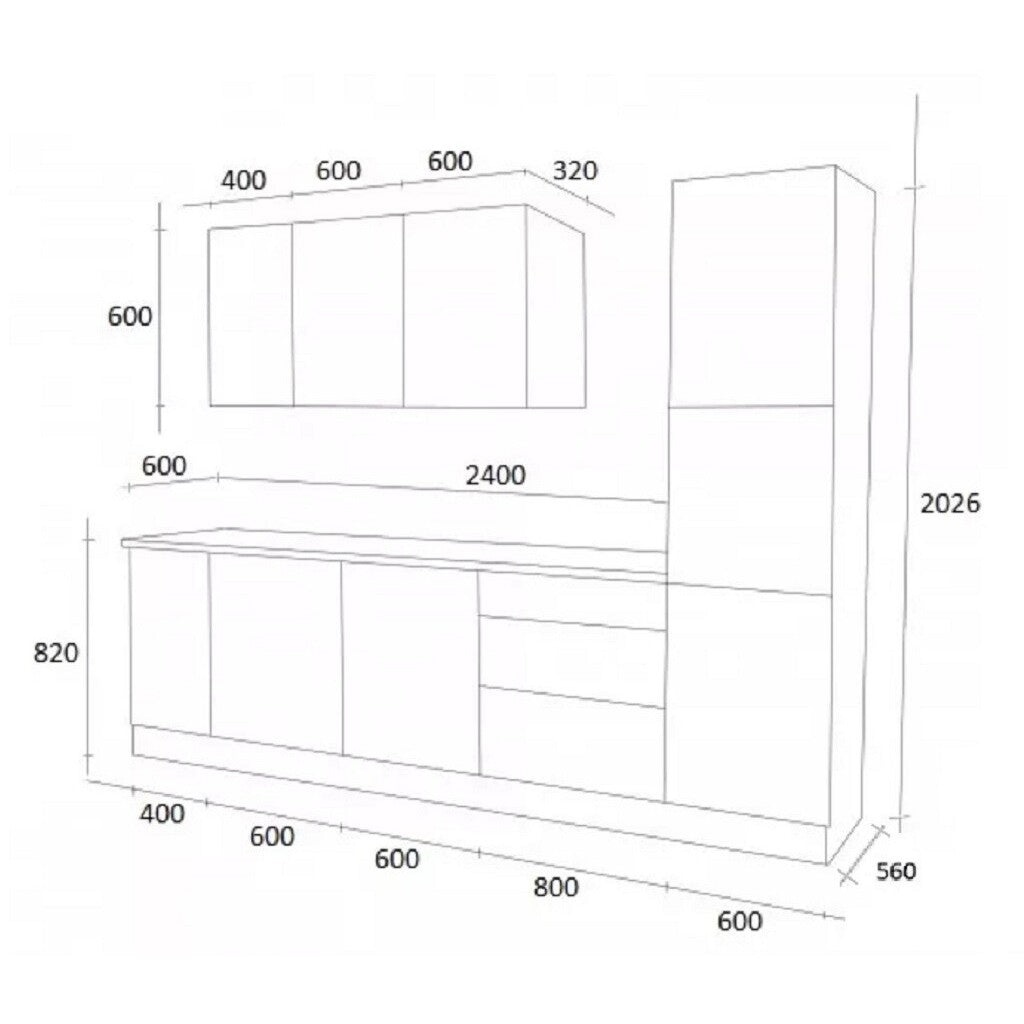 Kuchynská linka Emilia mat 300 cm (sivá mat) - II. akosť