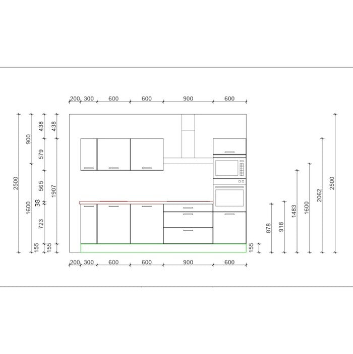 Kuchynská linka Heidi 300 cm (magnólia, dub) - II. akosť