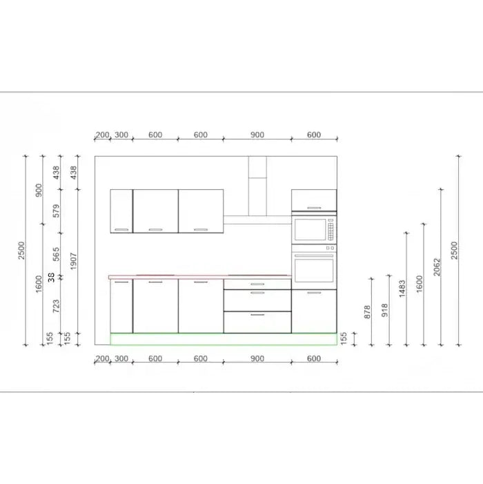 Kuchynská linka Heidi 300 cm (magnólia, dub) - II. akosť