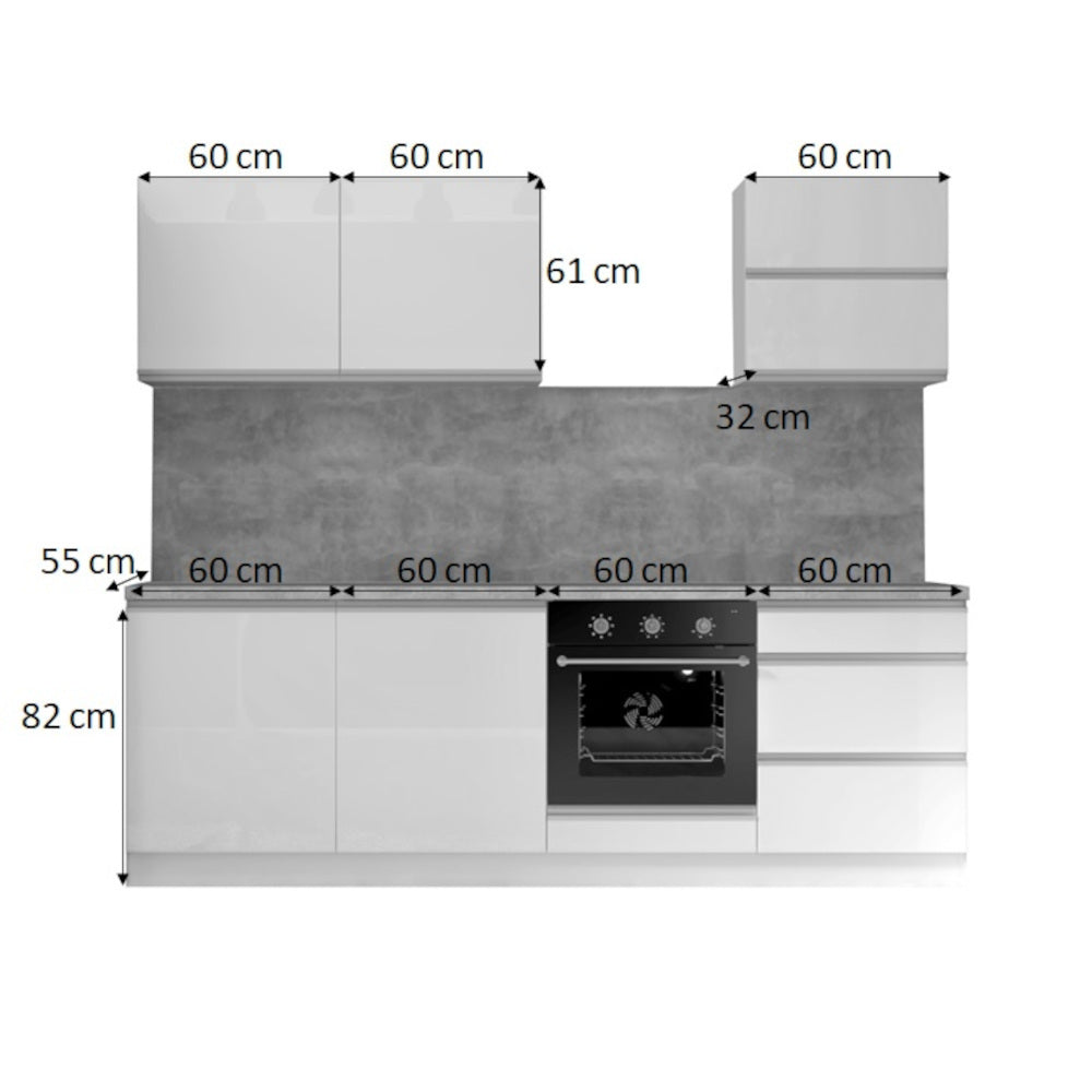 Kuchynská linka Maya 2 240 cm (biela vysoký lesk)