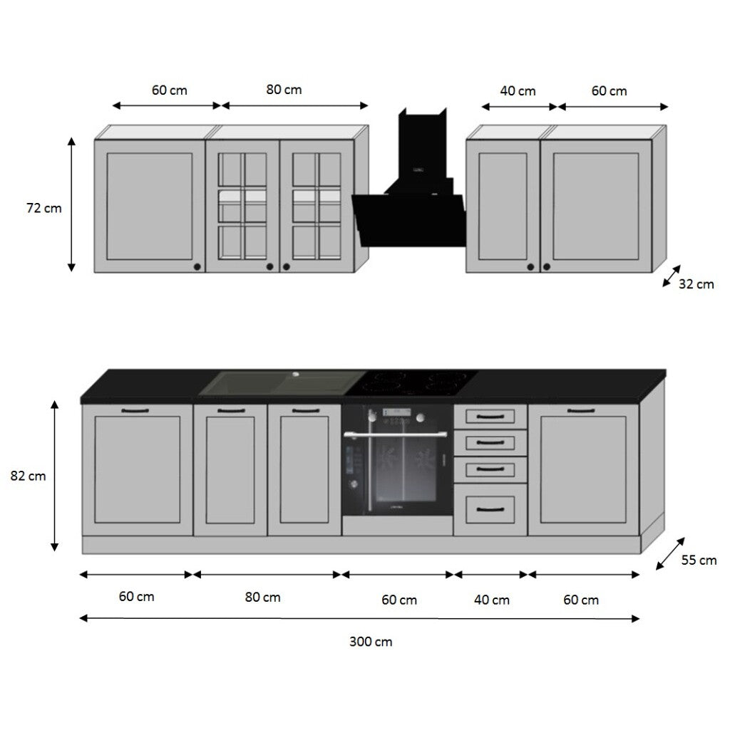 Kuchynská linka Mimosa 300 cm (biela mat)