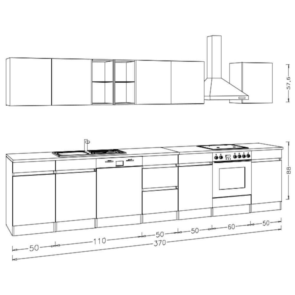 Kuchynská linka Trixy antracit 370 cm - II. akosť