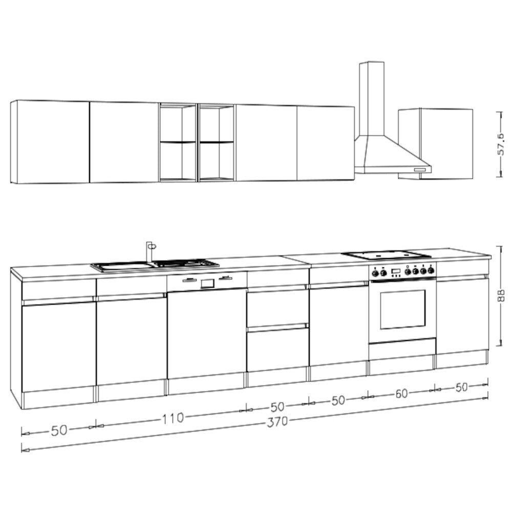 Kuchynská linka Trixy biela 370 cm