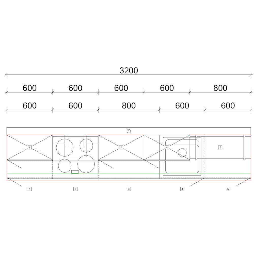 Kuchynská linka Zirconia 320 cm (svetlý dub) - II. akosť