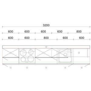 Kuchynská linka Zirconia 320 cm (svetlý dub) - II. akosť