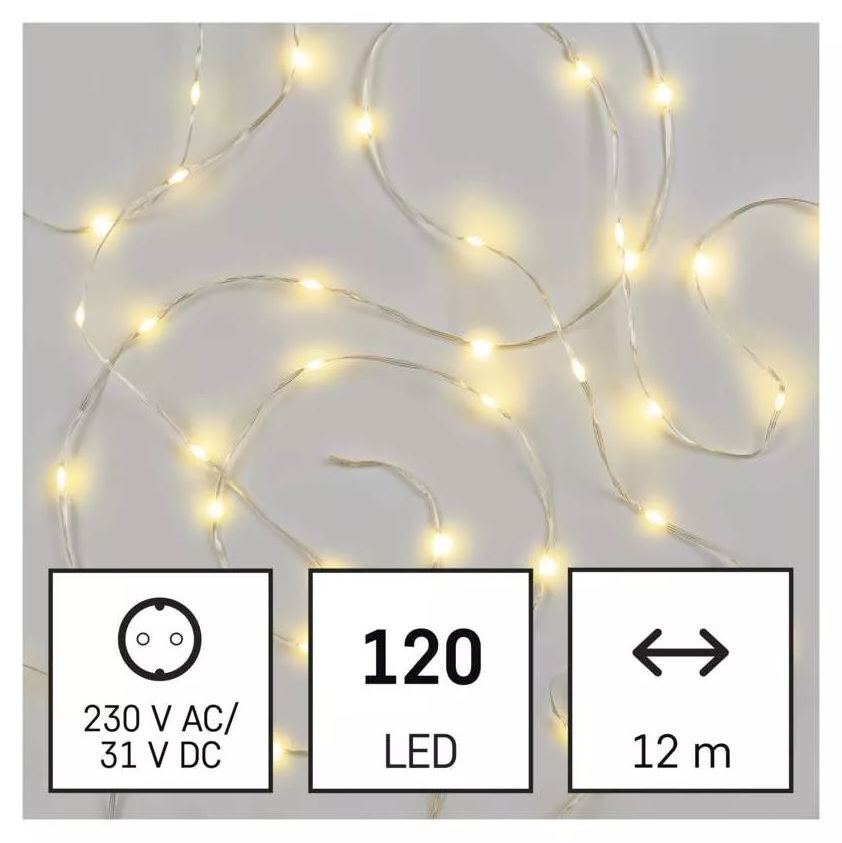 LED vianočná drop reťaz, 12m, vonkajšia aj vnútorná, teplá biela