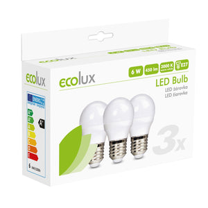 LED žiarovka Ecolux WZ4323, E27, 6W, guľatá, teplá biela, 3ks