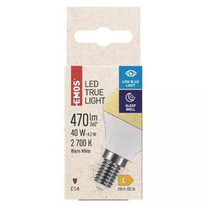 LED žiarovka Emos True Light, 4,2 W, E14, teplá biela