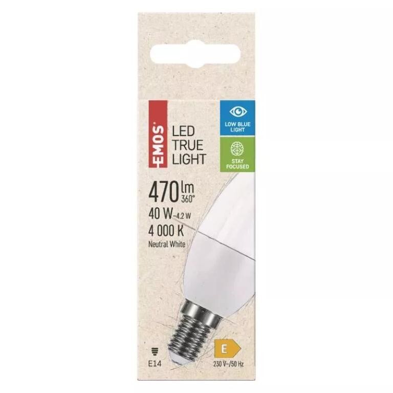 LED žiarovka Emos True Light, 4,2W, E14, neutrálna biela