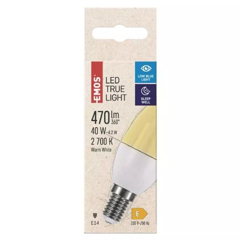 LED žiarovka Emos True Light, 4,2W, E14, teplá biela