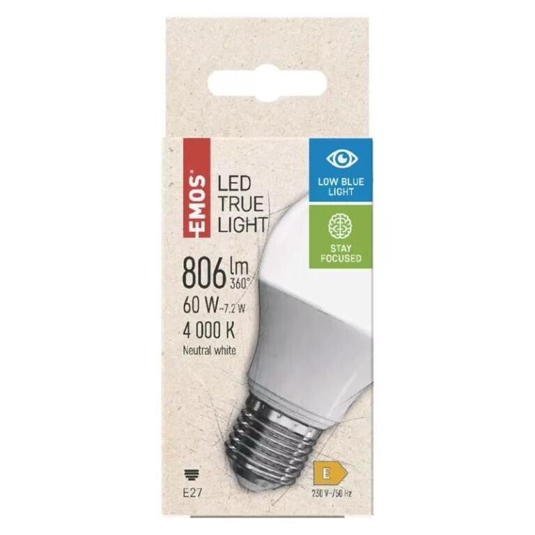 LED žiarovka Emos True Light, 7,2 W, E27, neutrálna biela