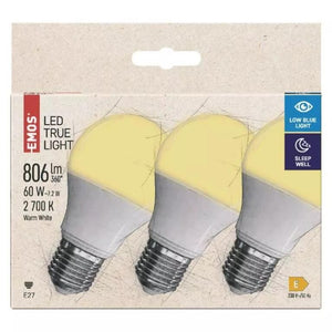 LED žiarovka Emos True Light, 7,2 W, E27, teplá biela, 3 ks