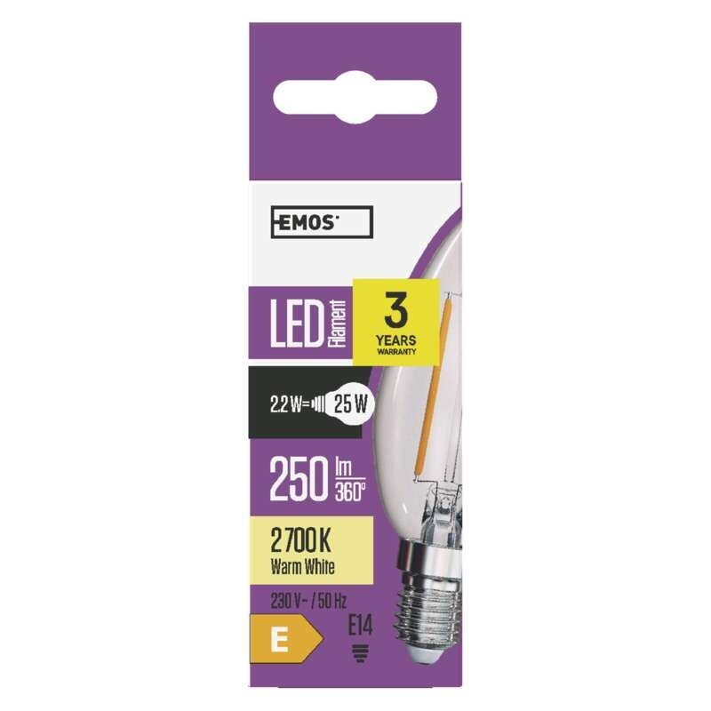 LED žiarovka Emos Z74200, E14, svíčka, 2,2W, teplá biela