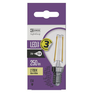 LED žiarovka Emos Z74235, E14, 2W(25W), kulatá, teplá biela